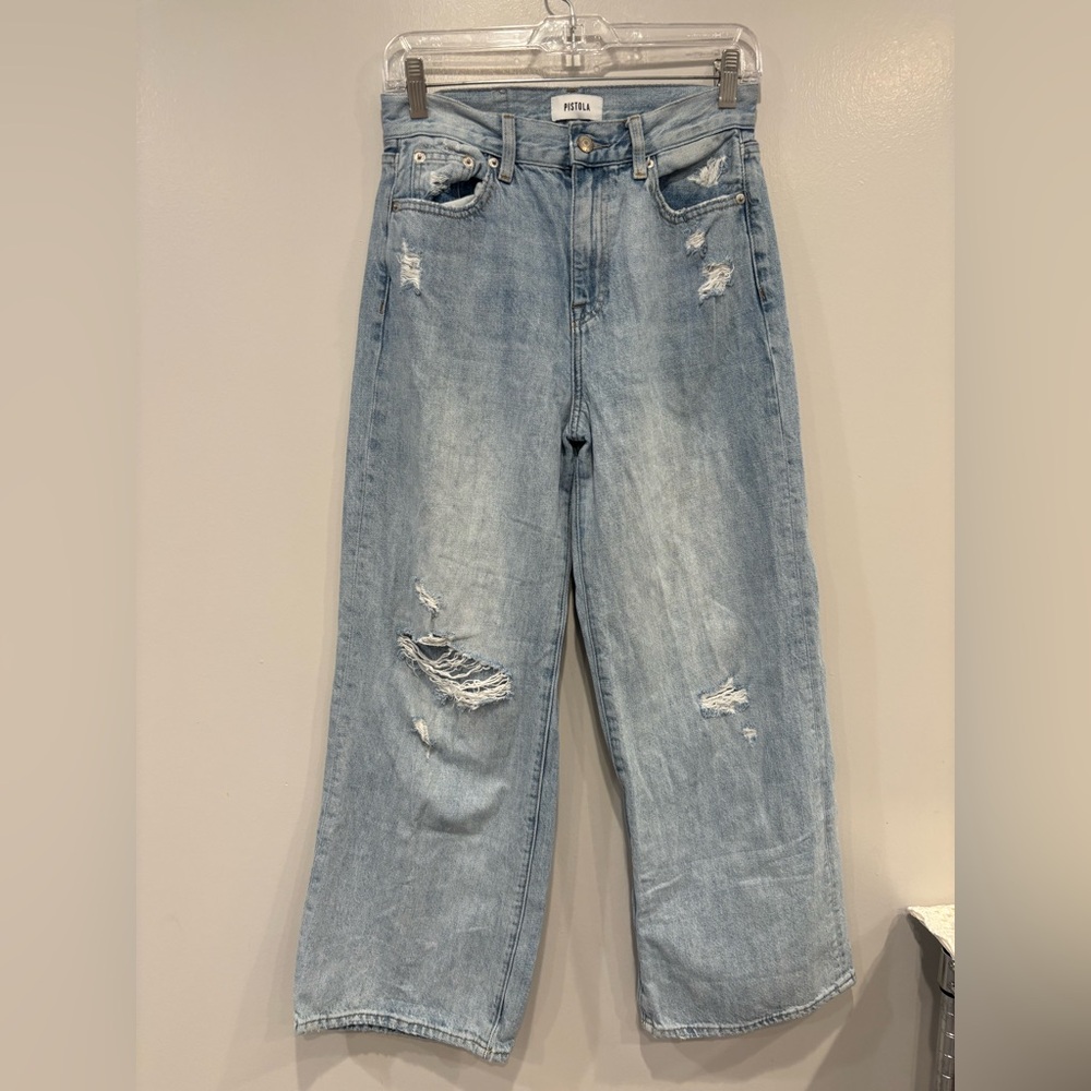 Pistola Baggy High Rise Distressed Blue Jeans Size 26